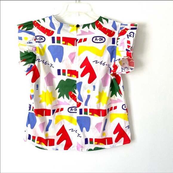 Nooworks Multicolor Abstract Print Ruffle Sleeve Blouse - White Base - Picture 7 of 10